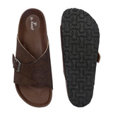 Brown Men's casual flat heel with buckle strap slip-on sandal