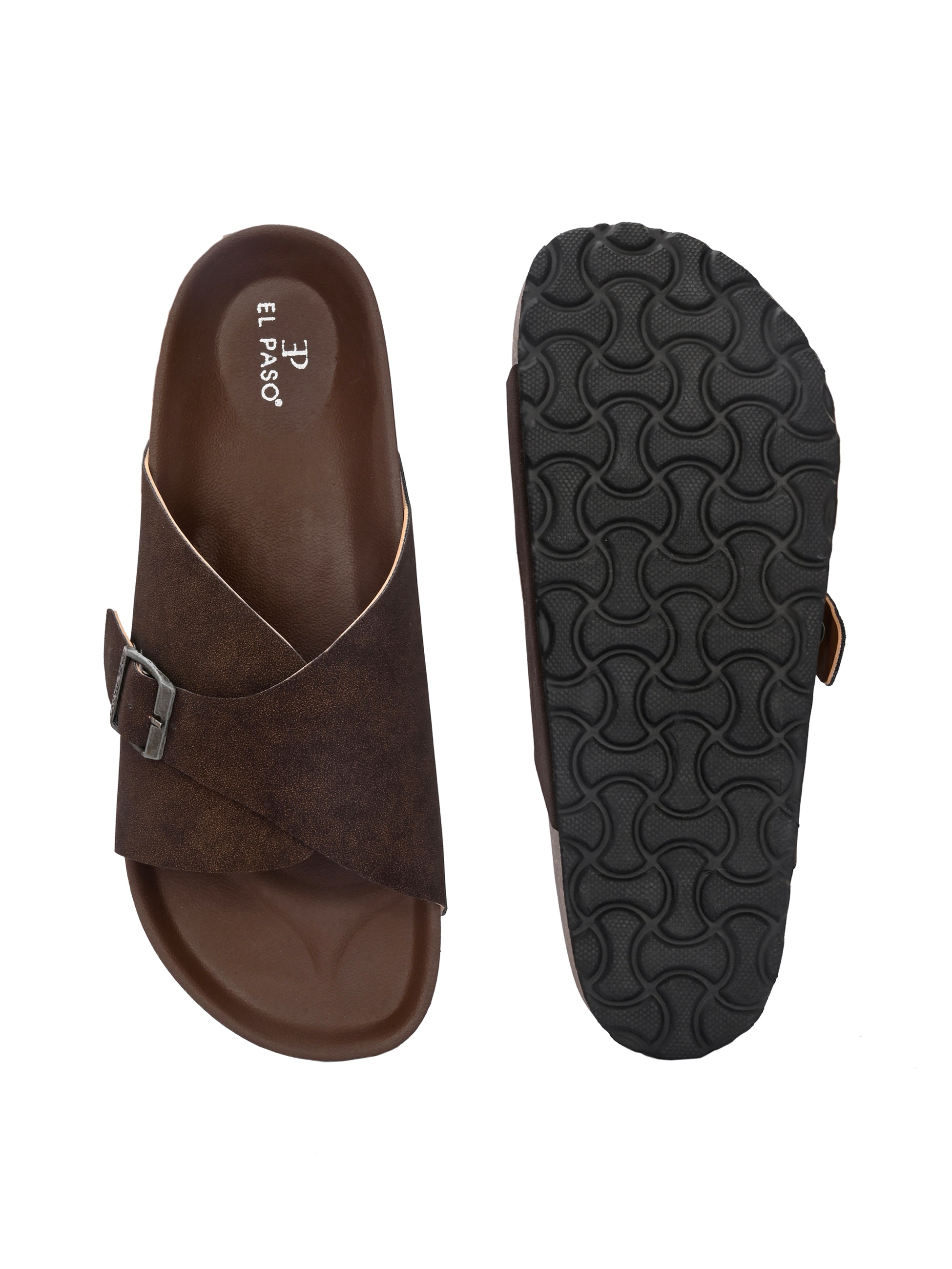 Brown Men's casual flat heel with buckle strap slip-on sandal