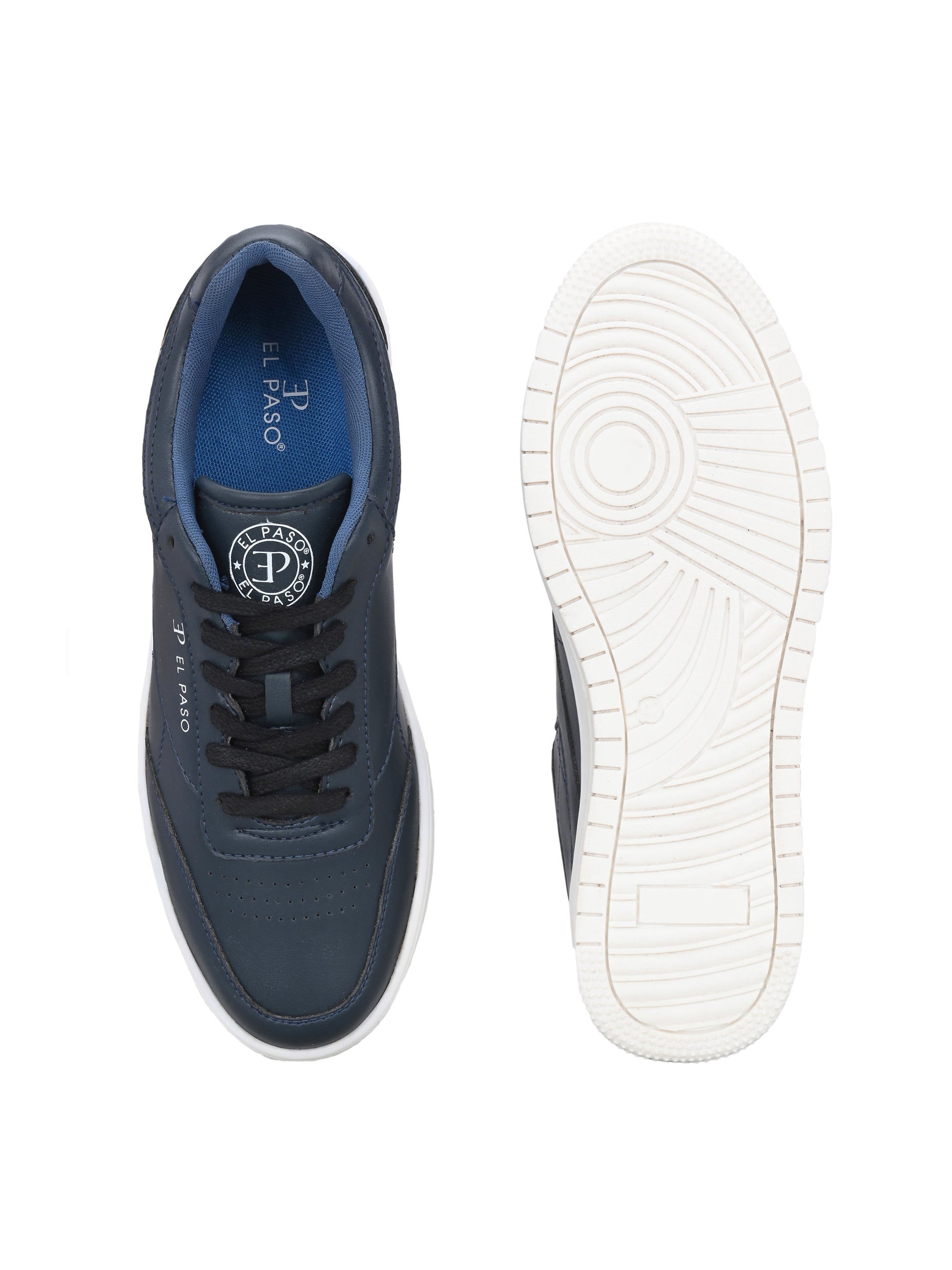 Navy Blue colour Men's casual lace-up sneakers with navy blue laces.