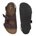 Brown Men's casual flat heel buckle strap sandal with back strap closure 