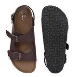 Brown Men's casual flat heel buckle strap sandal with back strap closure 