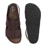 Brown Men's casual flat heel buckle strap sandal with back strap closure