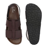 Brown Men's casual flat heel buckle strap sandal with back strap closure