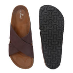 Brown Men's casual flat heel criss-cross sandal