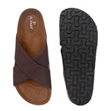 Brown Men's casual flat heel criss-cross sandal