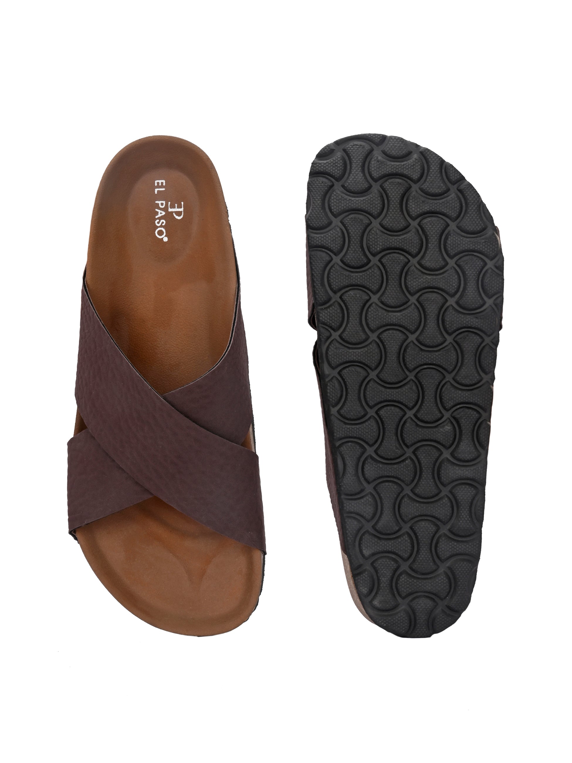 Brown Men's casual flat heel criss-cross sandal