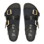 Black Women's casual flat heel buckle strap sandal