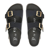 Black Women's casual flat heel buckle strap sandal