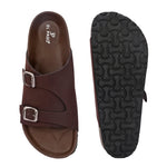 Brown Men's casual buckle strap sandal with slip-on closure