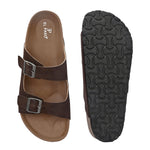 Brown Men's casual flat heel buckle strap sandal 