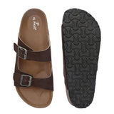 Brown Men's casual flat heel buckle strap sandal 