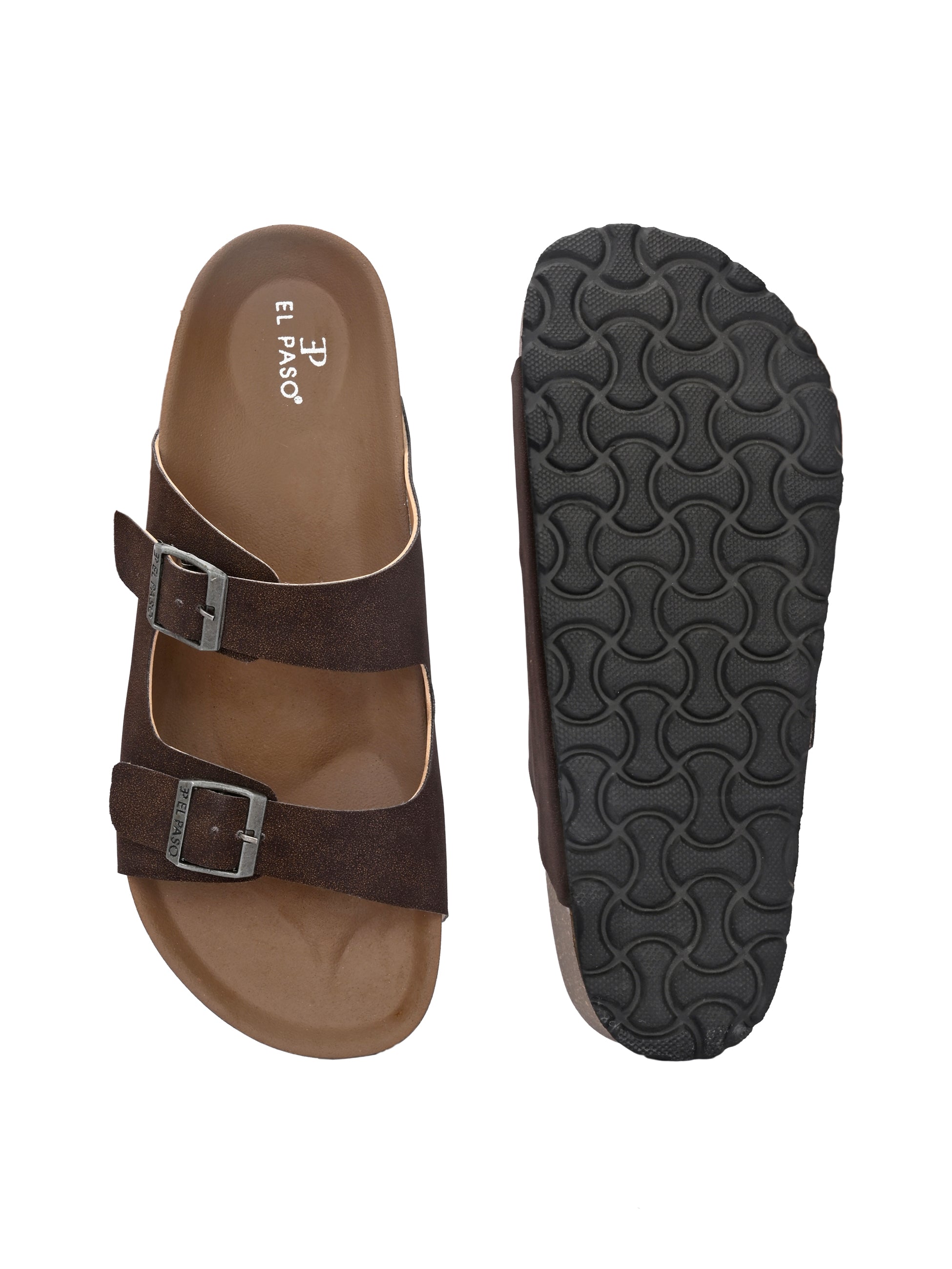 Brown Men's casual flat heel buckle strap sandal 