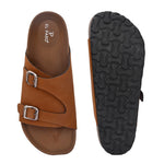 Tan Men's casual buckle strap sandal with slip-on closure