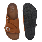 Tan Men's casual buckle strap sandal with slip-on closure