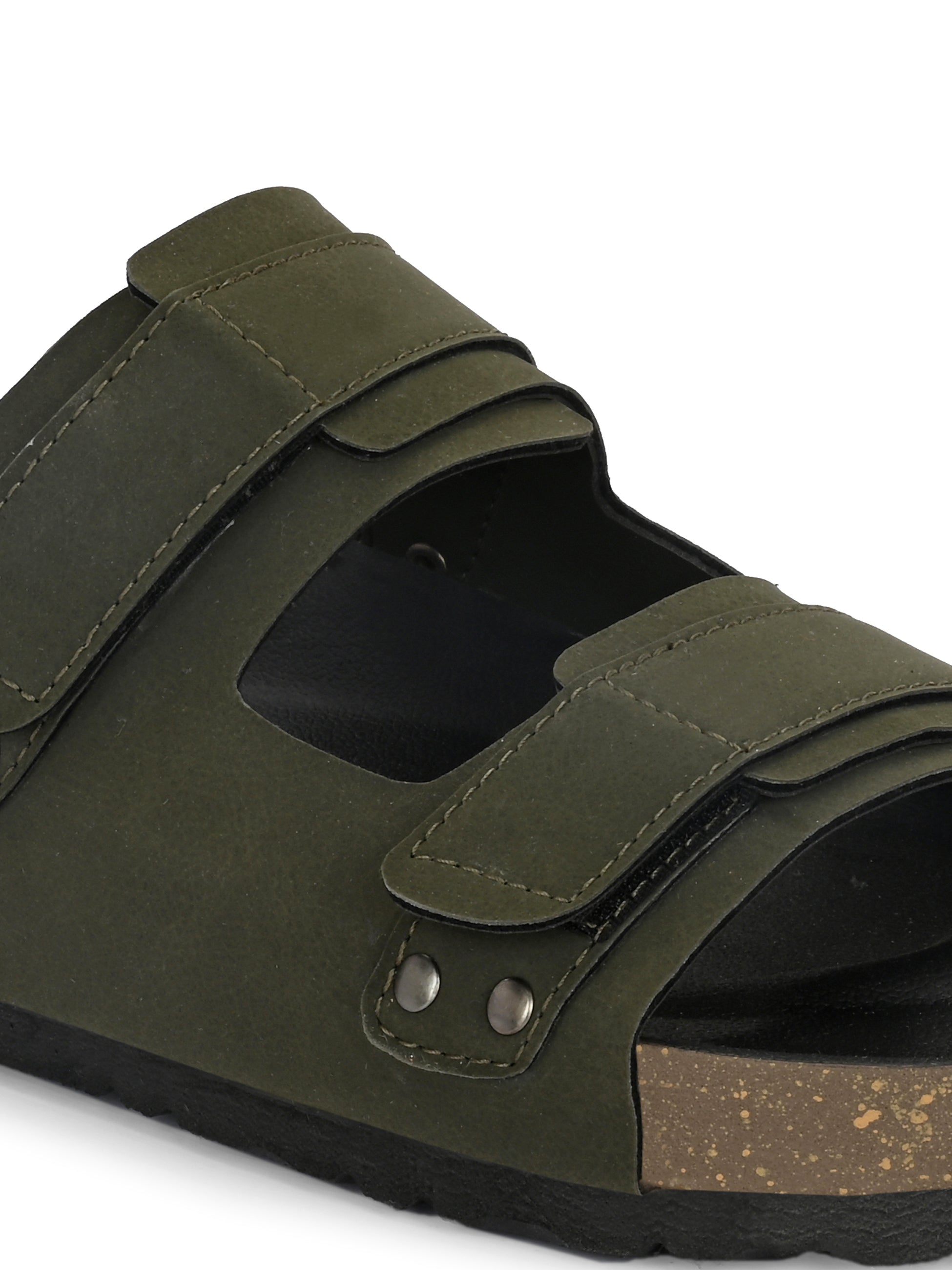 Olive Men's casual flat heel buckle strap sandal 