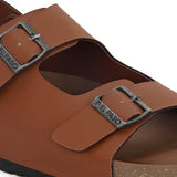 Tan Men's casual flat heel buckle strap sandal with back strap closure