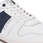 White & Blue Men's casual lace-up sneakers with white laces.