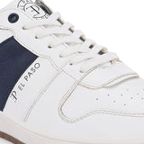 White & Blue Men's casual lace-up sneakers with white laces.