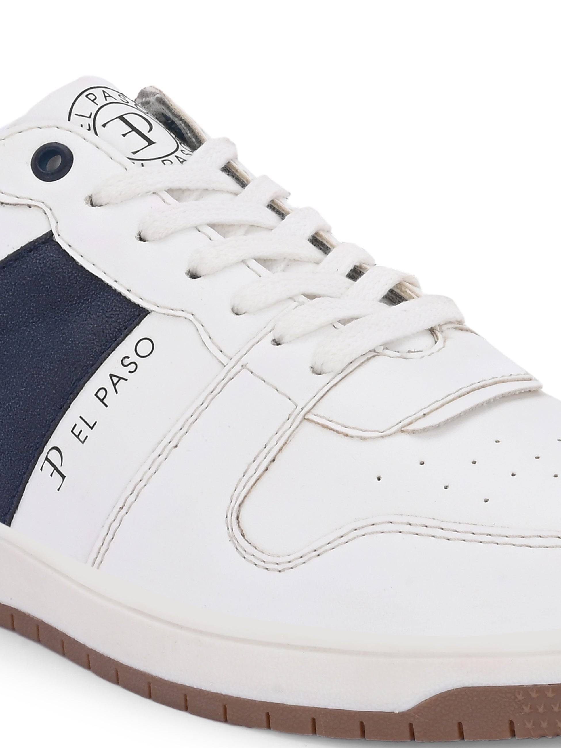 White & Blue Men's casual lace-up sneakers with white laces.