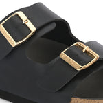 Black Women's casual flat heel buckle strap sandal