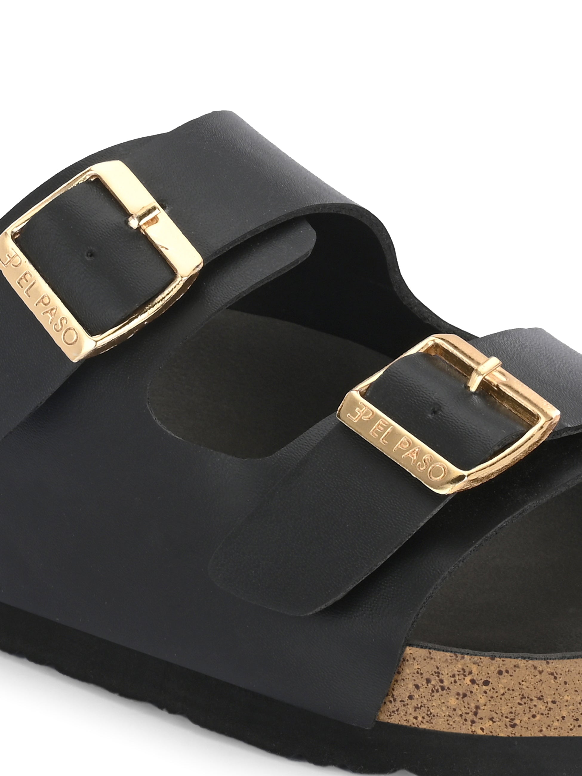 Black Women's casual flat heel buckle strap sandal