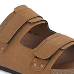 Tan Men's casual flat heel buckle strap sandal