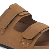 Tan Men's casual flat heel buckle strap sandal