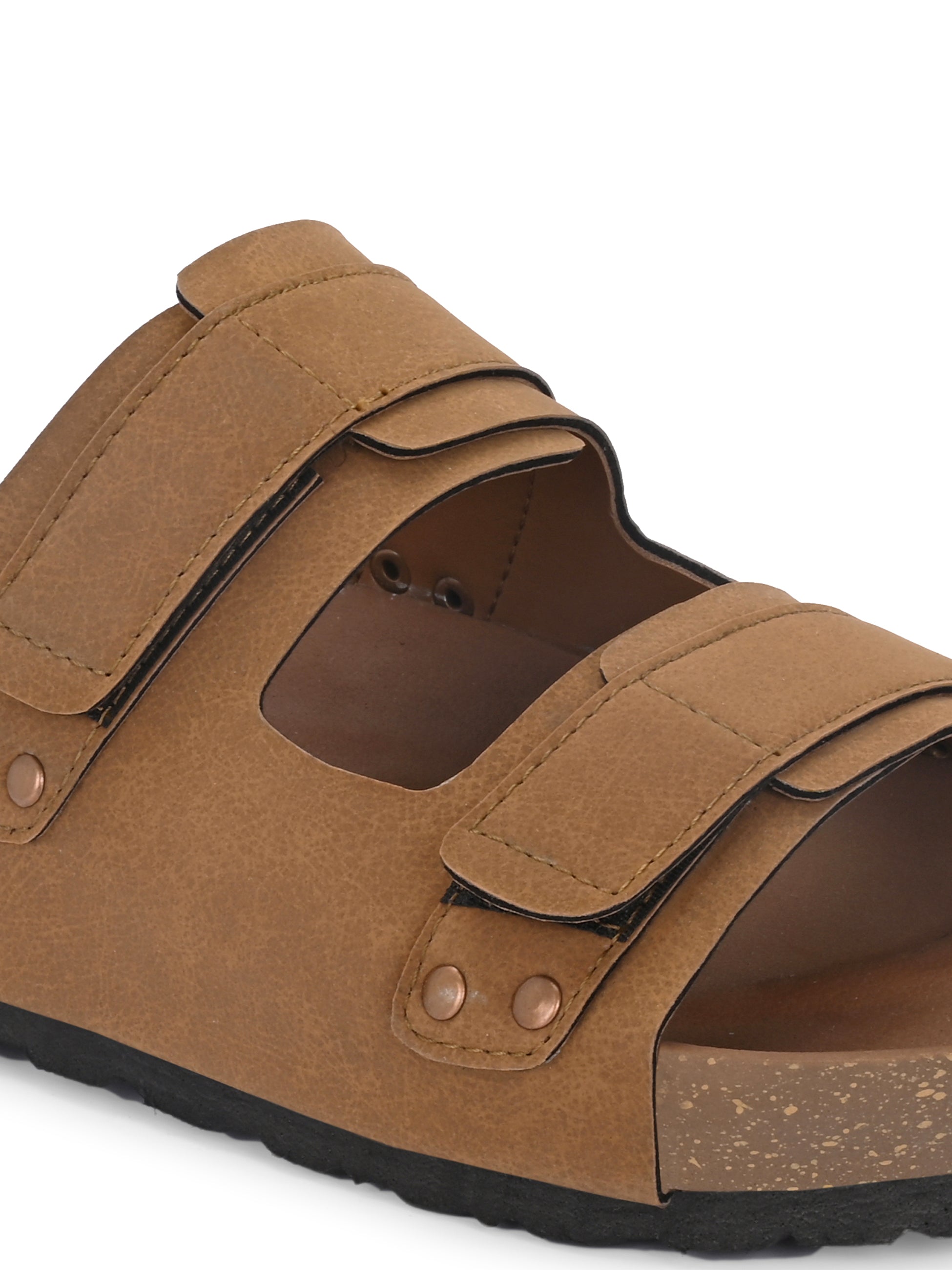 Tan Men's casual flat heel buckle strap sandal