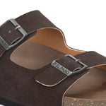 Brown Men's casual flat heel buckle strap sandal 