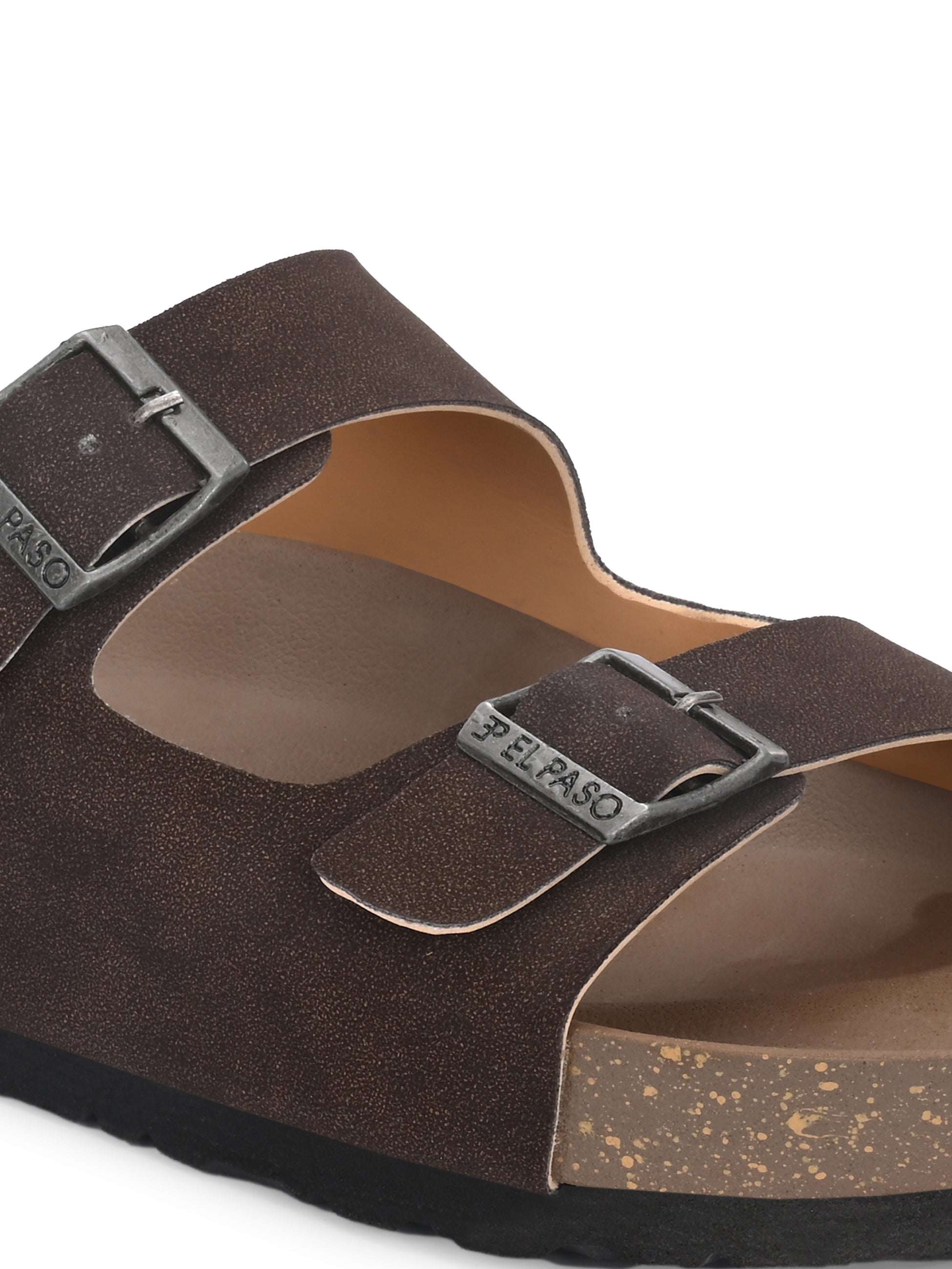 Brown Men's casual flat heel buckle strap sandal 