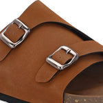 Tan Men's casual buckle strap sandal with slip-on closure