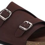 Brown Men's casual buckle strap sandal with slip-on closure