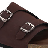 Brown Men's casual buckle strap sandal with slip-on closure