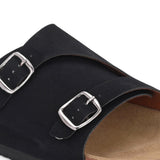 Men's casual Dark Black sandals with slip-on style and buckle strap