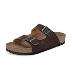 Brown Men's casual flat heel buckle strap sandal 