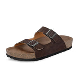 Brown Men's casual flat heel buckle strap sandal 