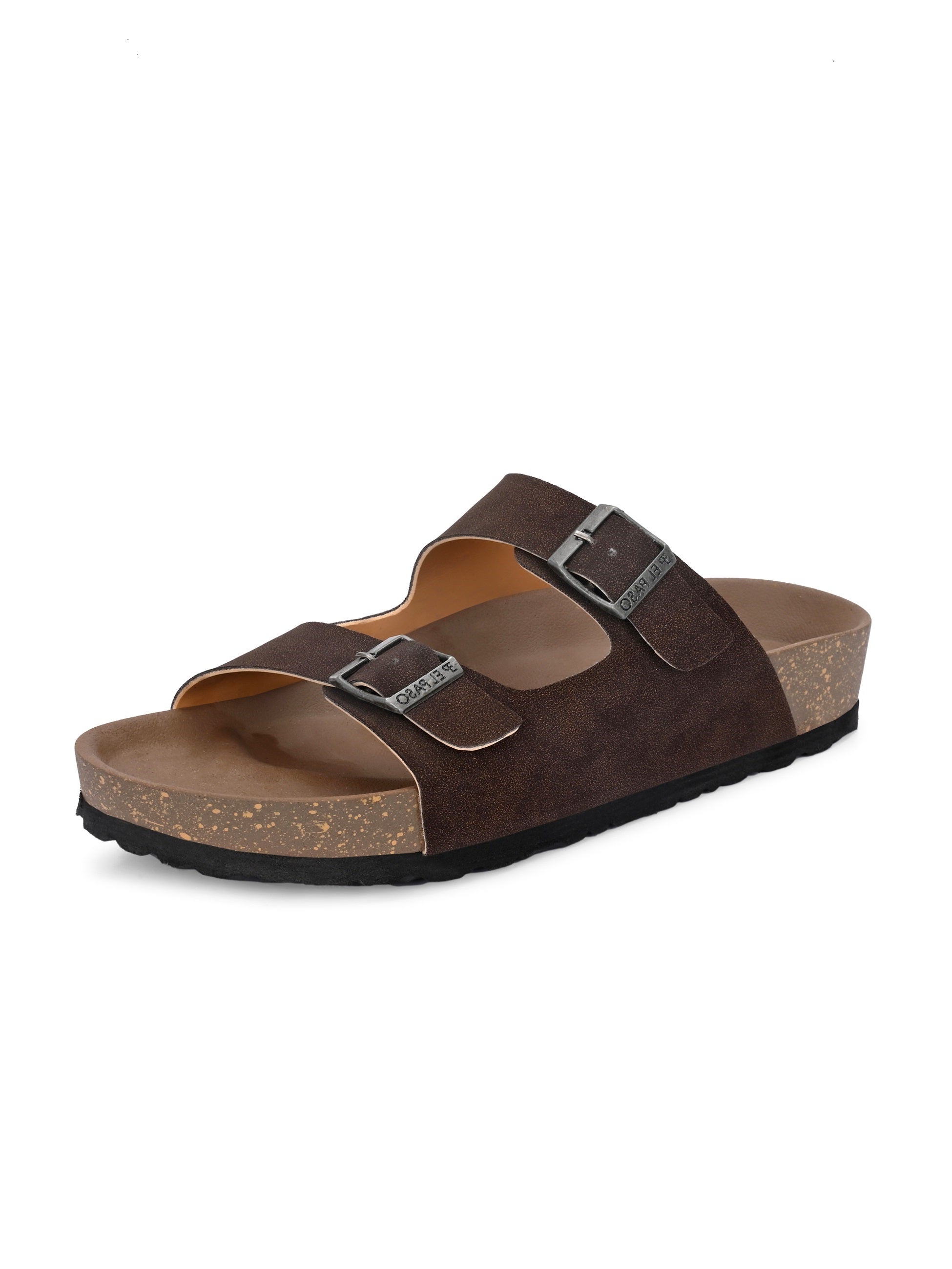 Brown Men's casual flat heel buckle strap sandal 