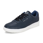 Navy Blue colour Men's casual lace-up sneakers with navy blue laces.