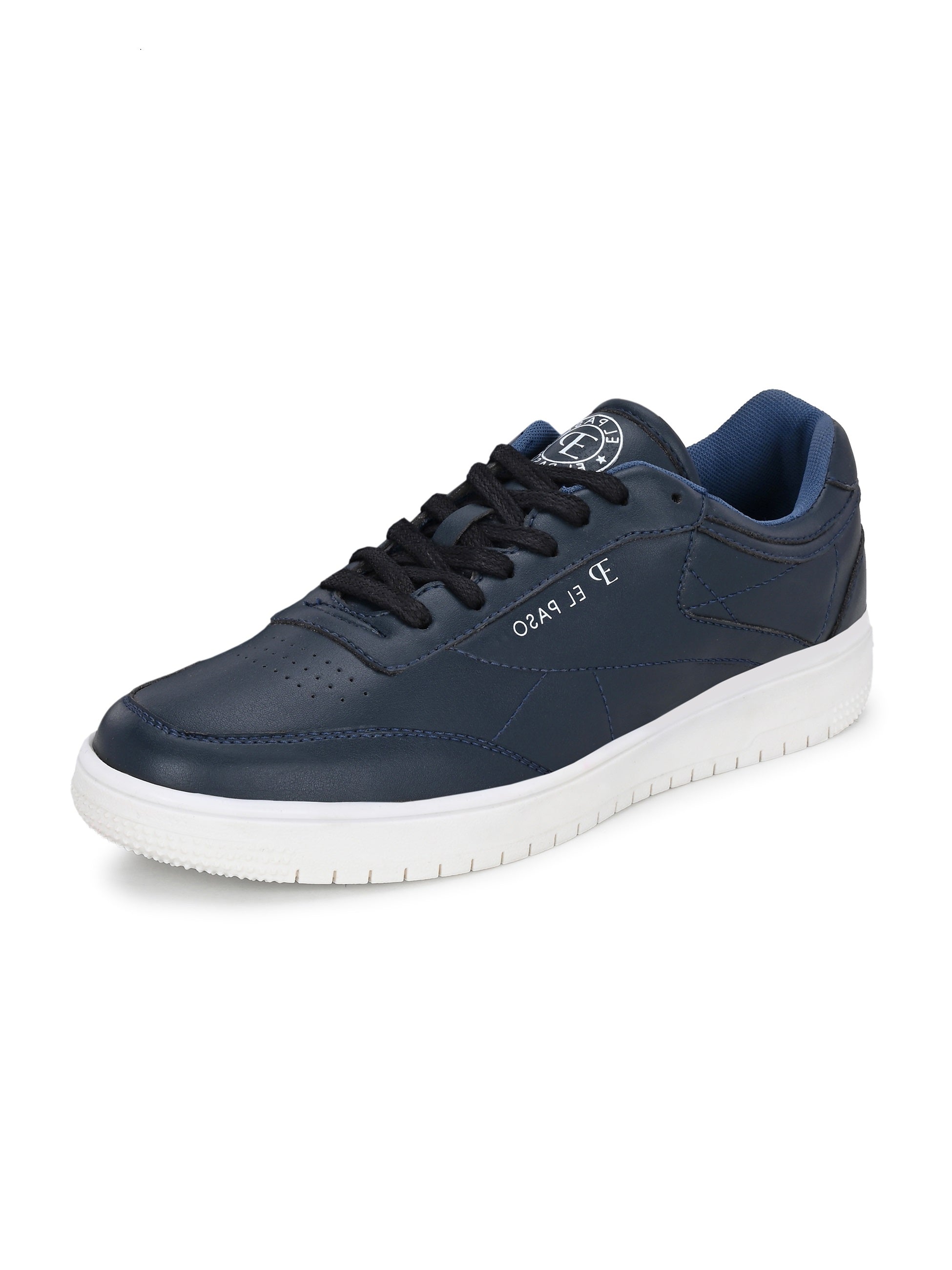 Navy Blue colour Men's casual lace-up sneakers with navy blue laces.