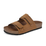 Tan Men's casual flat heel buckle strap sandal