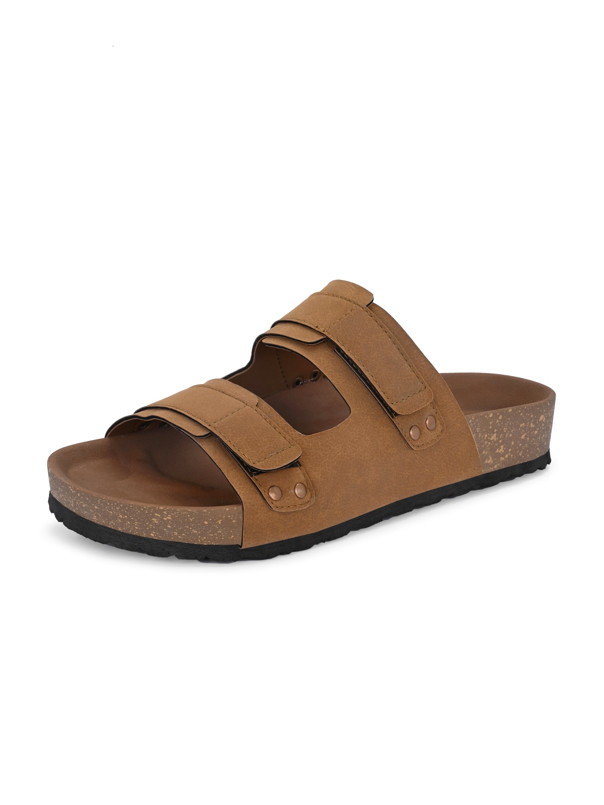 Tan Men's casual flat heel buckle strap sandal