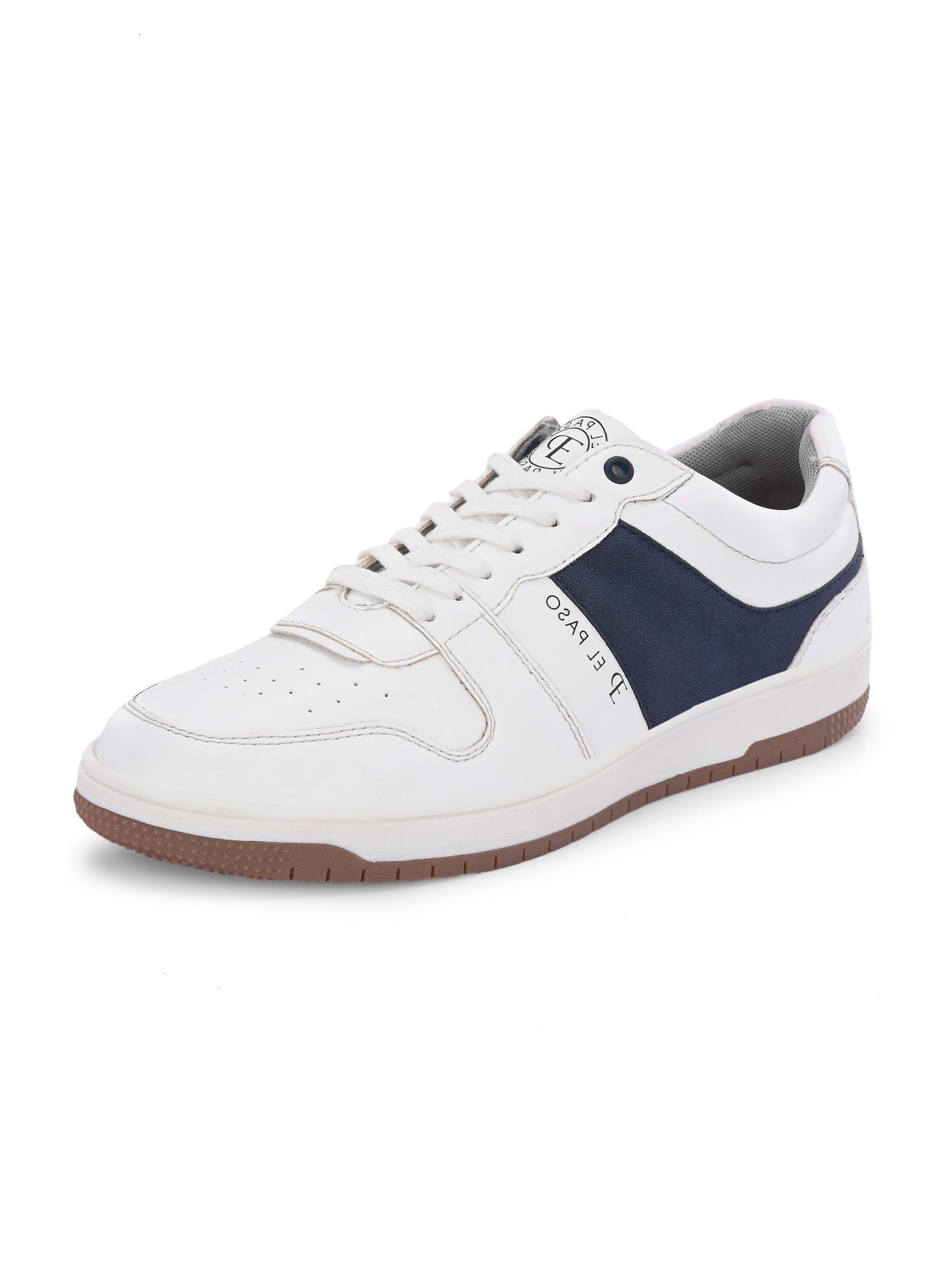 White & Blue Men's casual lace-up sneakers with white laces.