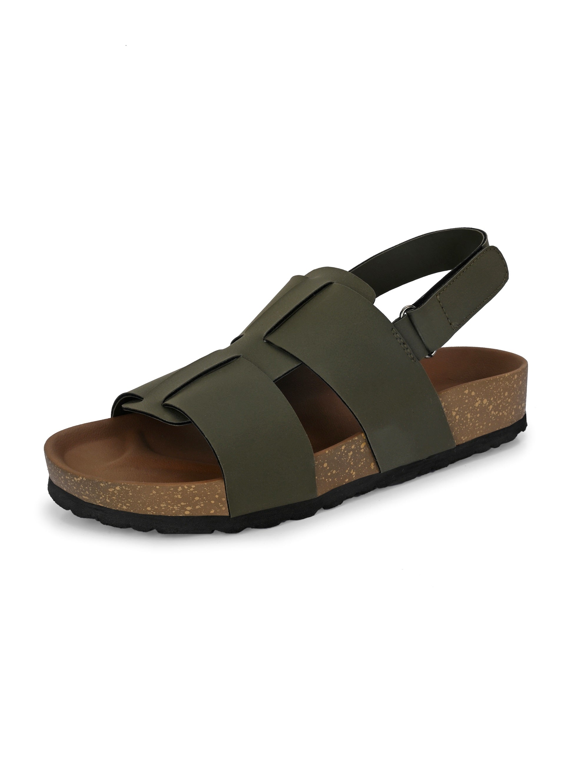 Men's casual  flat heel buckle strap sandal with back strap closure