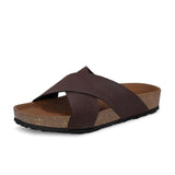 Brown Men's casual flat heel criss-cross sandal