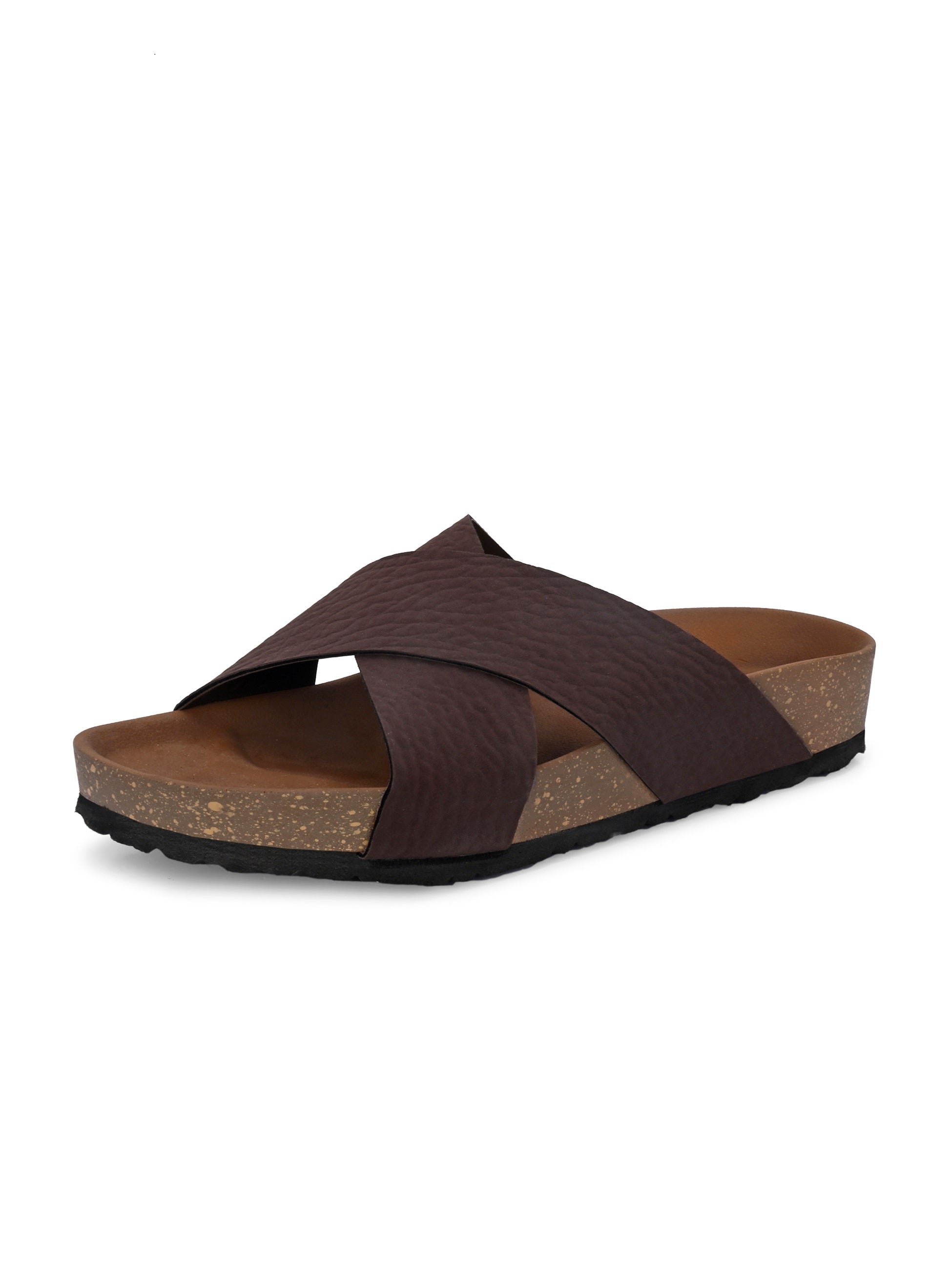 Brown Men's casual flat heel criss-cross sandal