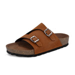 Tan Men's casual buckle strap sandal with slip-on closure