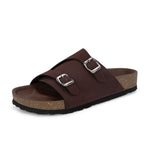 Brown Men's casual buckle strap sandal with slip-on closure