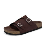 Brown Men's casual buckle strap sandal with slip-on closure