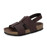 Brown Men's casual  flat heel buckle strap sandal with back strap closure