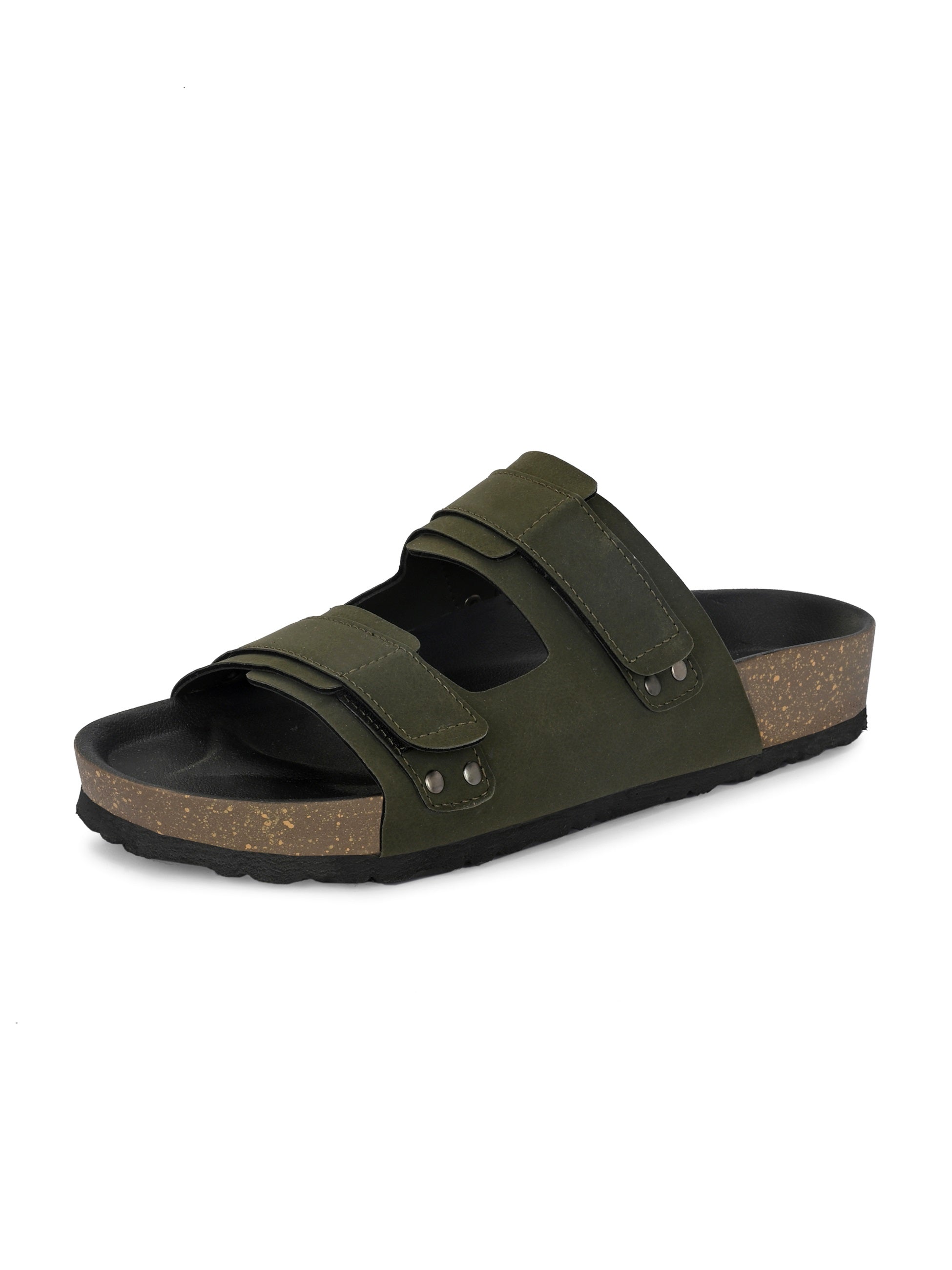 Olive Men's casual flat heel buckle strap sandal 